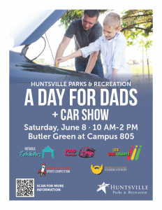 A flyer promoting Day for Days on June 8 at Butler Green at Campus 805. There's a dad working on his car with his son.