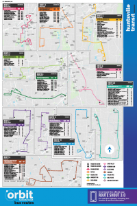 A graphic showing all Huntsville Transit routes, including stops and times.